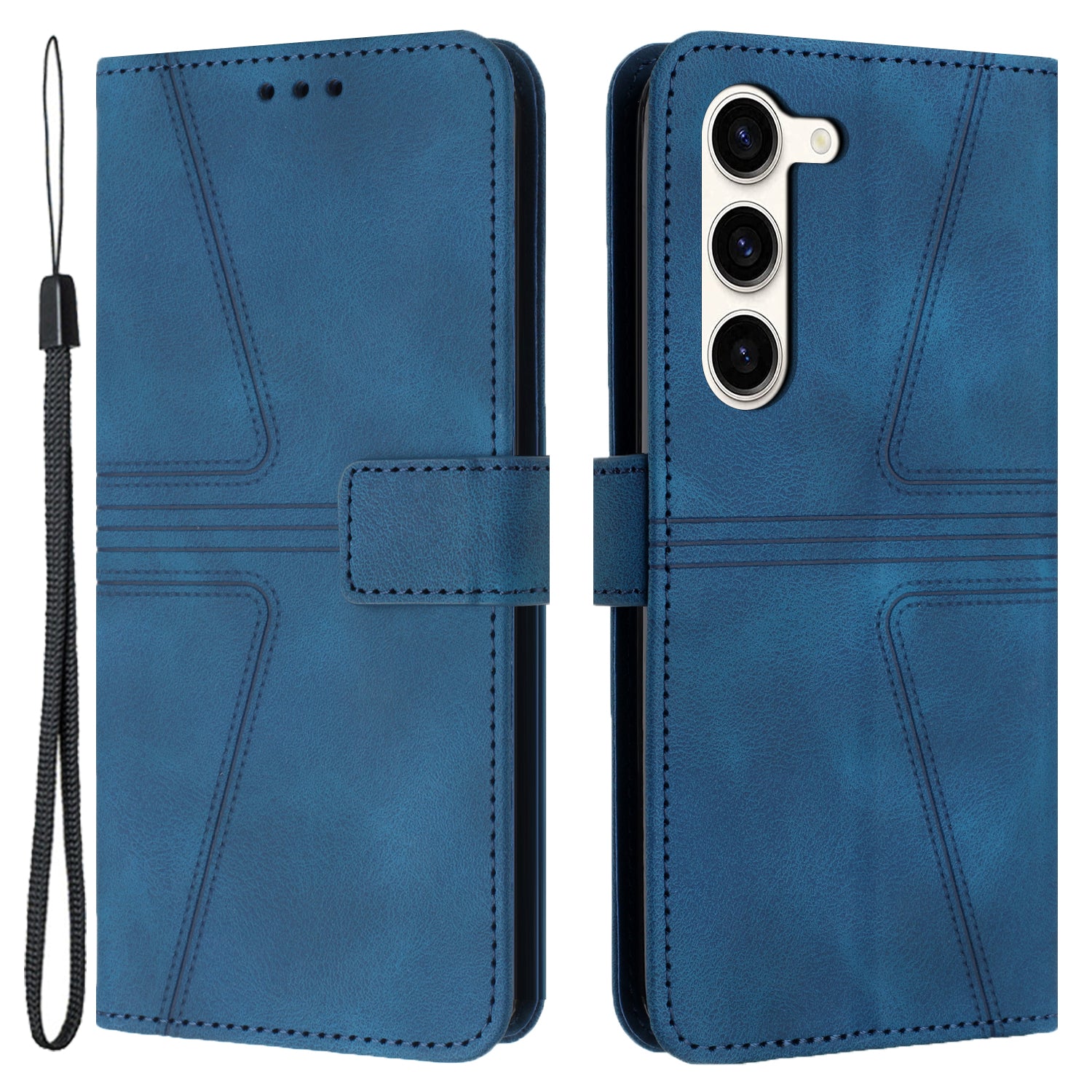 For Samsung Galaxy S23+ Leather Case Triangle Imprinted Solid Color Phone Cover For Samsung Galaxy S23+ Leather Case Triangle Imprinted Solid Color Phone Cover